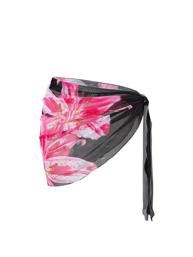 Women's 2 Packs Floral See Through Beach Skirts Knot Side Swimsuit Coverups Sarong Beachwear3