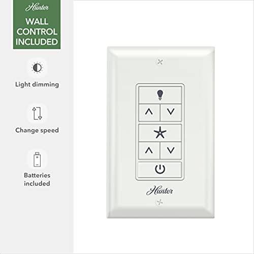 Image of Hunter 44 inch Indoor Ceiling Fan with LED Light - White Ceiling Fan for Bedroom, Living Room, or Kitchen, Standard Mount, Wall Control, 4 Blades, Includes Bulb - Hepburn 50275, Matte White