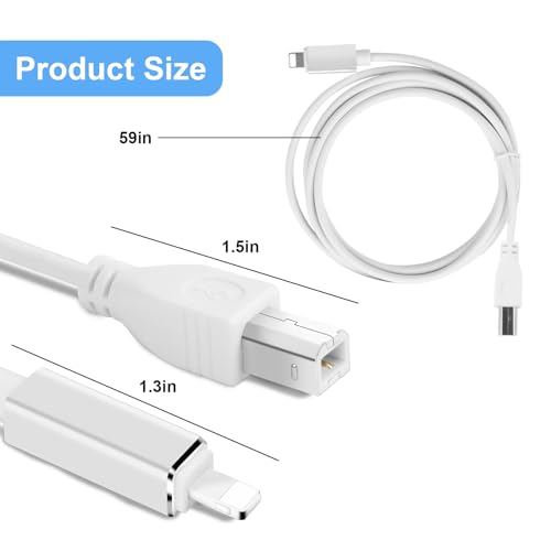 Lightnning to USB 2.0 OTG Cable Type B Midi Cable 5Ft Lighting to Midi Cable Compatible with iOS Devices to Midi Controller, Electronic Music Instrument, Piano, Midi Keyboard and More