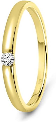 MIORE Anillo solitario de compromiso en Oro Blanco/Oro Amarillo 8 quilates 333/1000 con diamante natural talla brillante de 0,05 quilates