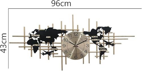 Horloge murale silencieuse pour bureau carte du monde métal or 96cm - 4