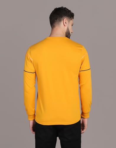 Image of INKKR Striped Men's Round Neck Mustard Full Sleeve T-Shirt