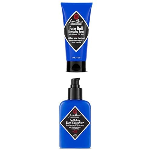 Jack Black Face Buff Energizing Scrub 6 Fl Oz & Double-Duty Face Moisturizer 3.3 Fl Oz Bundle - Mens Facial Scrub & Facial Moisturizer for Men