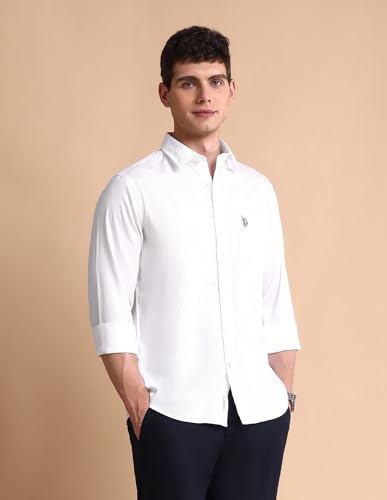 Image of U.S. Polo ASSN. Solid Tailored Fit Shirt for Men - 100% Cotton, Breathable & Comfortable, Full Sleeves Casual Shirt for Men