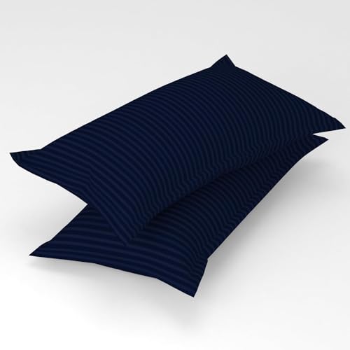 Image of Blue Strip Polycotton Bedsheet, Double 90x100 (Blue) | Hotel Quality | Soft, Breathable & Colourfast | Wrinkle Resistant | Machine Washable | Pillow Covers Included