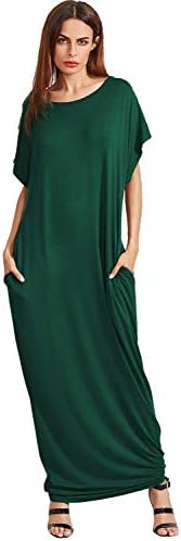Verdusa Women's Short Sleeve Casual Loose Long Maxi Dress with Pockets Green M