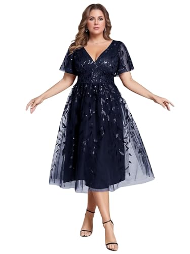 Sparkly Sequin Mother of The Bride Dresses Tea-Length Flutter Sleeves Lace Tulle Formal Dress for Women4