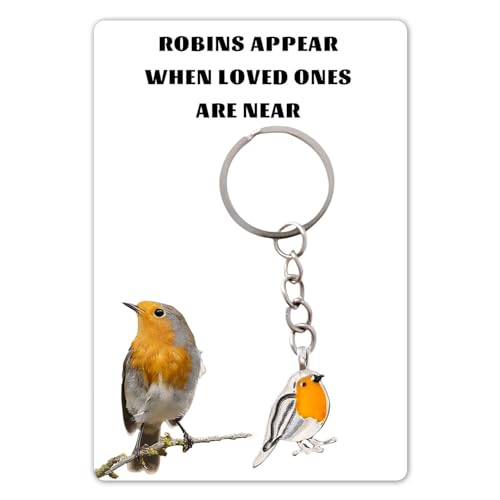 Fychuo Trauergeschenke für Hinterbliebene Rotkehlchen Schlüsselanhänger mit Robins Appear When Loved Ones Are Near Trauerkarte Trauergeschenke für den Verlust von Mama Papa Oma Freund