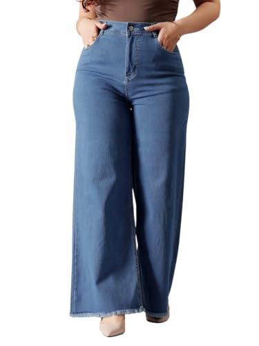Image of Miss Chase A+ Women's Wide-Leg High-Rise,Regular Length Stretchable Denim Jeans