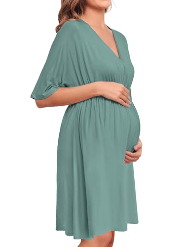 Image of SWOMOG Women's Maternity Nursing Robe Pregnancy Hospital Breastfeeding Nightdress 3 in 1 Labor Delivery Nightgowns