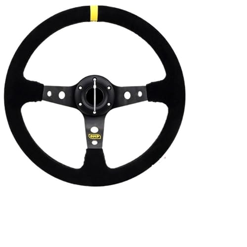 ZHAOYUQI Sportlenkrad Auto-modifiziertes Sportlenkrad, Wildleder, Mattes Leder, 14 Zoll, 350 mm, 6-Loch, rot, blau, gelb, Nachahmung Holzlenkrad(Yellow)