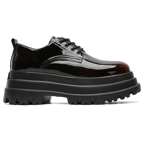 Men Patent Leather Lace Up Platform Oxford Shoes Classic Round Toe Comfort Chunky Heel Lug Sole Heighten Derby Shoes Business Office Dress Shoes4