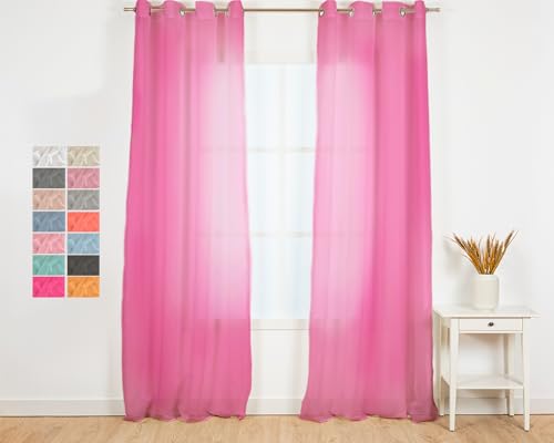 TRAMAS+ Tende per interni, 1 Pezzo, Tende trasparenti per il soggiorno e la camera da letto 140x300cm, con occhielli, camera da letto, bambini, giovani e adulti e sala da pranzo - Molly Fucsia