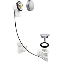 Westbrass D50P45-26 45" Cable Drive Standard Bath Drain Trim Kit with Rotary Overflow Cover Knob, Pop-Up Stopper and Sch. 40 PVC Fittings, Polished Chrome