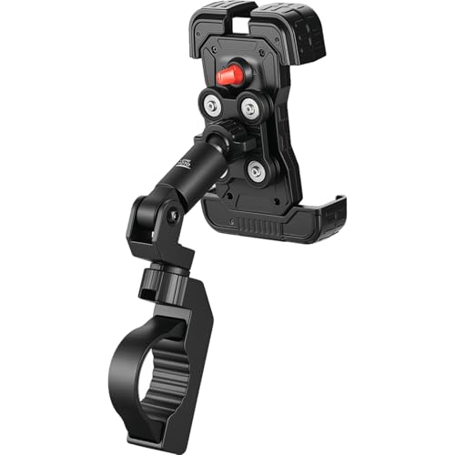 KEMIMOTO UTV Phone Mount Anti-Vibration Dampener Solid Cast-Aluminum Mount One-Hand Operation Secure Lock 360 Adjustable Anti-Slip UTV Phone Holder Fit 1.5-2 Roll Cage 4.7-7 Cellphone
