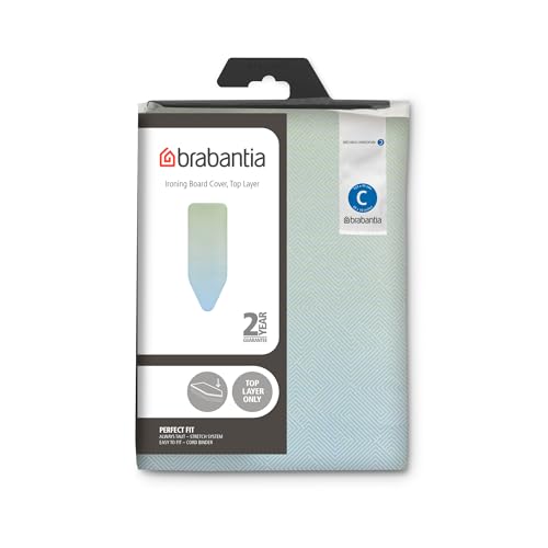 Brabantia Bügelbrettbezug C 124 x 45 cm – Soothing Sea | Oberschicht 100% Baumwolle, 2 mm Schaumstoffpolsterung | Perfekt für Bügelbretter der Größe C | Langlebig, waschbar, leicht aufzuziehen