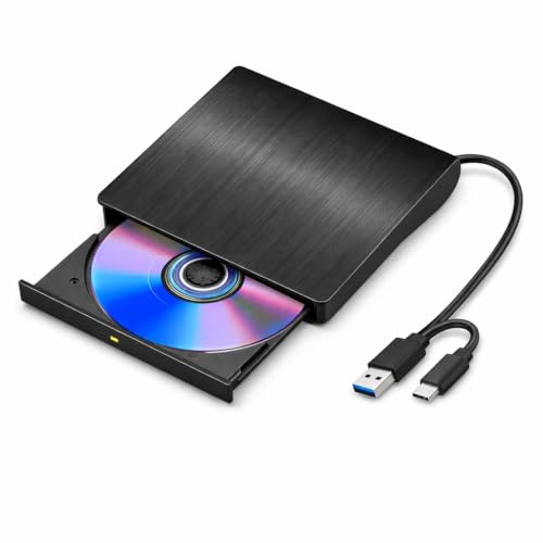 Lector CD/DVD Externo USB 3.0 Type C Grabadora de Reproductor Externa ROM +/  RW Unidades lector de Escritor Portátil para Ordenador PC Laptop Desktop para MacBook Windows 11 10 8 7 Linux Mac OS