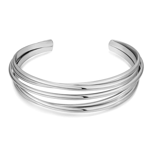 LILIE&WHITE Bracelet Femme Argent Manchette Multi-Rang Hypoallergénique Antidécoloration Ajustable Design Minimaliste Fait Main Bijou Chic Cadeau Anniversaire