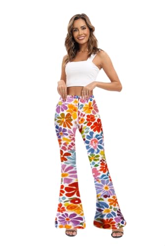 Image of WSPLYSPJY Women's Print Stretch Bell Bottom Flare Palazzo Pants Trousers
