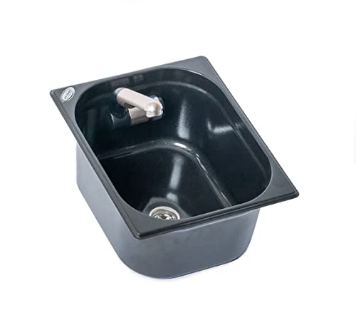Edelstahl Spülbecken Camping Spüle Waschbecken Design schwarz metallic + Ablauf 325x265x150mm Barwig schwarz Chrome Design Wasserhahn integriert (ad-ideen)