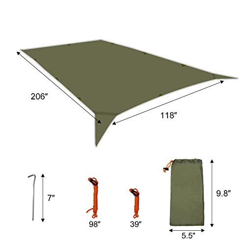 17 × 10 Ft Large Camping Tent Tarp Outdoor Waterproof Flame Retardant Hammock Rain Fly Backpacking Tent Tarp Shelter For Hiking Travel Picnic(Not Includes Poles) #TOP4