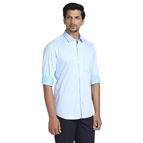 Image of Colorplus Men's Pure Cotton Weft Chambray Pattern Tailored Fit Spread Collar Full Sleeve Casual Shirt