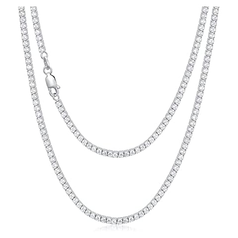 Dralox Sterling Silver 1.5mm Round Cubic Zirconia Tennis Necklace Tennis Chain Jewelry Gifts for Women Men 18 Inch Cover