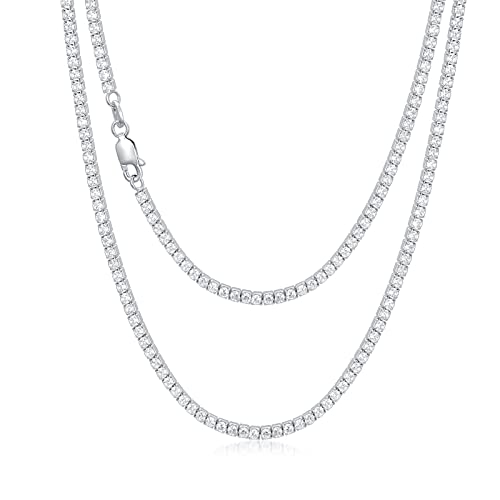 Sterling Silver Cubic Zirconia Tennis Necklace Simulated Diamond Cut Tennis Chain Necklaces Jewelry Gift for Women and Men 14, 15, 16, 18, 20, 22, 24, 26