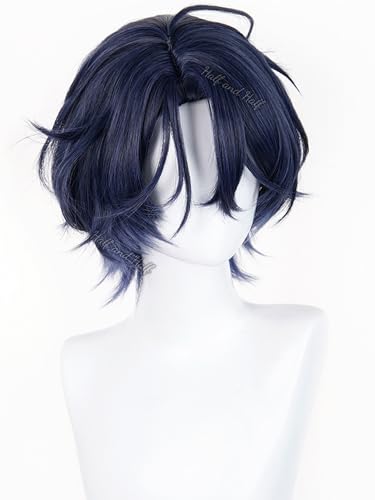Image of Chitose Tsuzura Cosplay Wig Deep Blue and Purple Anime Game Wig for Men Navy Blue Layered Male Wigs with Bangs for Unisex Women Halloween Party