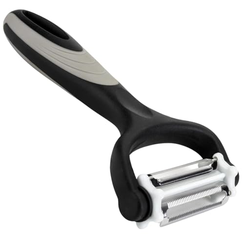 3 in 1 Potato Peeler + Serrated Blade for Fruit & Vegetable +Julienne Slicer. 3 Peelers in 1 for Speed Peeling of All Kinds of Veg & Fruit. Black/Grey/Stainless Steel