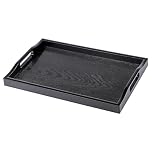 BIMUYI Rectangular Serving Tray with Handle, Decorative Table Platter, Plastic Ottoman Board (Black)