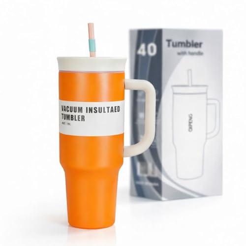 Image of HomeCloud 1200ml Insulated Coffee Tumbler with Lid - Double Wall Travel Mug for Hot & Cold Drinks, Leak-Proof, Durable, Portable, Stylish Stainless Steel Design (Orange)