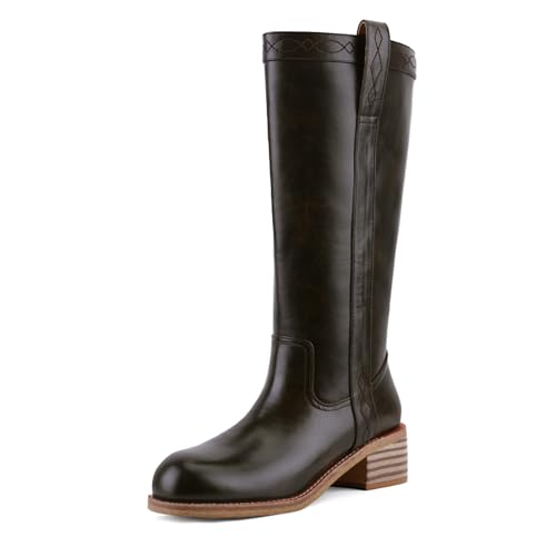 Image of UBWDU Women's Knee High Boots Chunky Block Heel Long Boots Square Toe Low Heel Boots for Women
