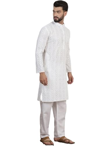 Image of SOJANYA (Since 1958 Men's Cotton Krochet Daman Print Long Kurta