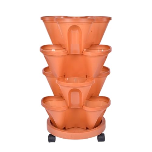 Vaso per fragole, contenitore per fiori impilabile a 4 livelli, con drenaggio automatico, con ruote e vassoio inferiore, per piantare fragole e frutta e balcone