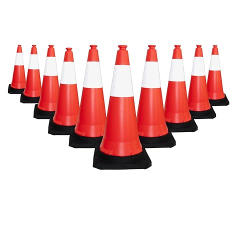 10 Pcs Traffic Safety Cone PPC with PVC Base | 30 - 75CM Road Safety Cone With Reflective | High Visibility Red Traffic Cone | Portable Wind Resistant Traffic Cone with Black Base