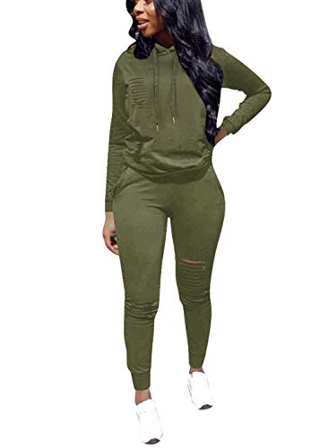 KUBAO New Lounge Sets for Women Sweatsuits Sets Two Piece Outfit Long Sleeve Pant Workout Athletic Tracksuits Army Green 3XL