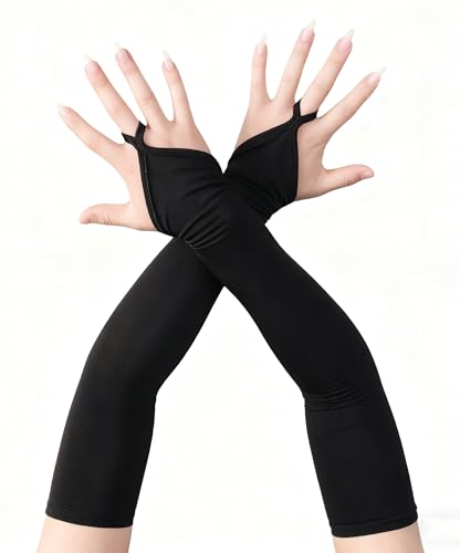 Islis Stretchy Spandex Fingerless Gloves - Elegant Elbow-Length Vintage Gloves for Gatsby Opera Prom Pageants Halloween (Black One Size)