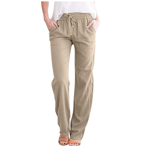 Linen Pants Women Casual Drawstring High Waisted Straight Leg Pants Summer Loose Comfy Lounge Pants with Pockets2
