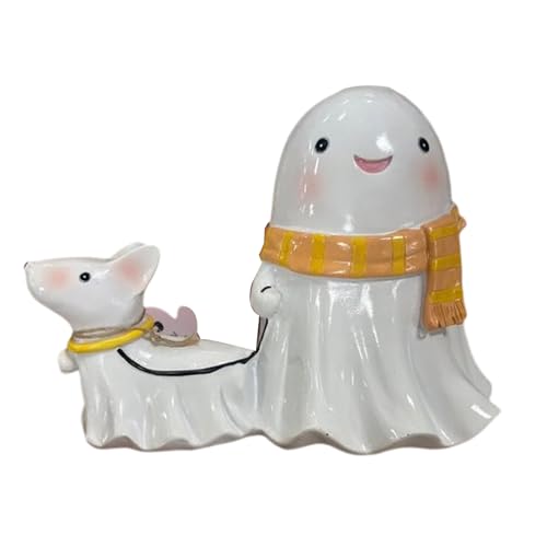 RKJRTK Figure decorative fantasmi di Halloween, statua fantasma, con cane, resine, statue fantasma, paesaggio in miniatura, piccoli mostri, decorazioni da giardino