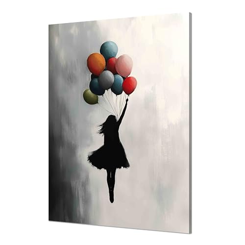 Kunstbruder© Wandbilder Banksy Gross hochkant Schlafzimmer Home Deko Wohnung Bild Wohnzimmer Bilder Leinwand Graffiti kunstdruck - Bunt gemälde (GirlFlyingBallons, 20x30 cm)