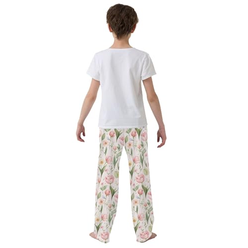 Floral Garden Flower Butterfly Long Pajama Pants Elastic Waist PJ Bottoms with Pockets S A1101924