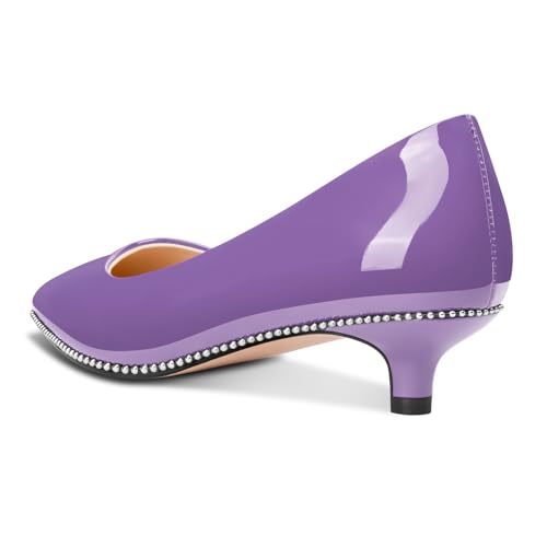 Image of Aachcol Womens Low Heel Pointed Toe Pumps Silver Beaded Kitten Heels Slip-on Comfortable Office Dress Shoes 1.4 Inches Heels