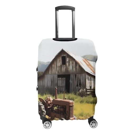 Old Wooden Barn Tractor Luggage Cover Tsa Approved Suitcase Covers for Luggage Elastic Washable Suit Case Covers Anti-Scratch Travel Luggages Sleeve Suitcase Protector Fits 19-30 Inch Case(L)4