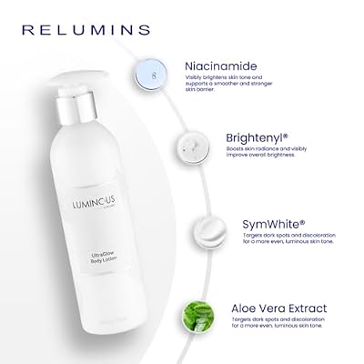 Relumins Luminous UltraGlow Body Lotion Aloe Vera & Argan Oil Moisturizer - Gift for Her - Smooth, Silky, Hydrated Skin - Lightweight Daily Body Care - 250mL Pump Bottle