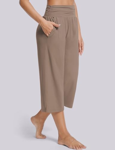 UEU Women's Summer Capris Yoga Pants for Women High Waisted Casual Wide Leg Loose Soft Pajamas with Pockets3