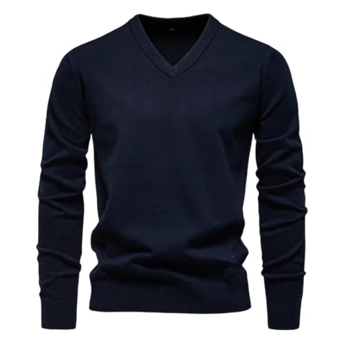 Men’s Cotton Sweater Knit Pullover V-Neck Long Sleeve Casual Knitted Jumper Comfortable Basic Top