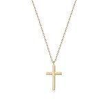 LOYATA Tiny - Collar con Colgante de Cruz, Chapado en Oro de 14 Quilates, Minimalista, Simple y Delicado, para Mujer