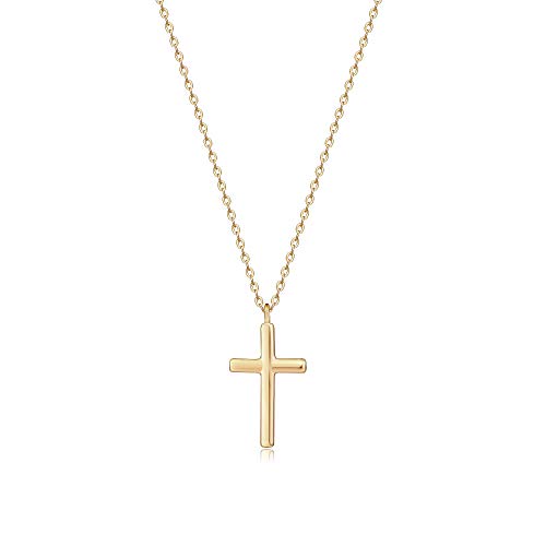 LOYATA Dainty Lock Pendant Necklace 14K Gold Plated Padlock Heart Chain Necklace Delicate Cubic Zirconia Shell/Triangle/Flower Pendant Necklace For Women (Cross 2 Gold)