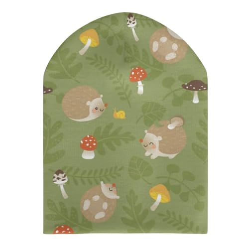 Cute Hedgehog with Mushrooms and Leaves Kids Beanie Hat for for Girls Boys Children Cap Winter Knitted Chemo Cancer Headwear Accessories Gifts Decoration Black3